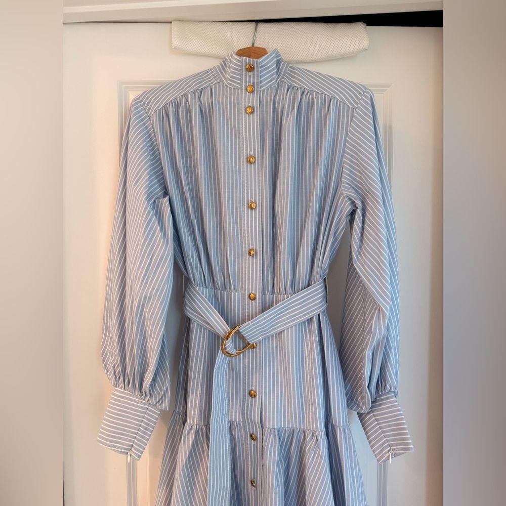ZIMMERMANN Light Blue Striped Long Sleeve Utility Midi Dress, size 0 - Picture 7 of 16